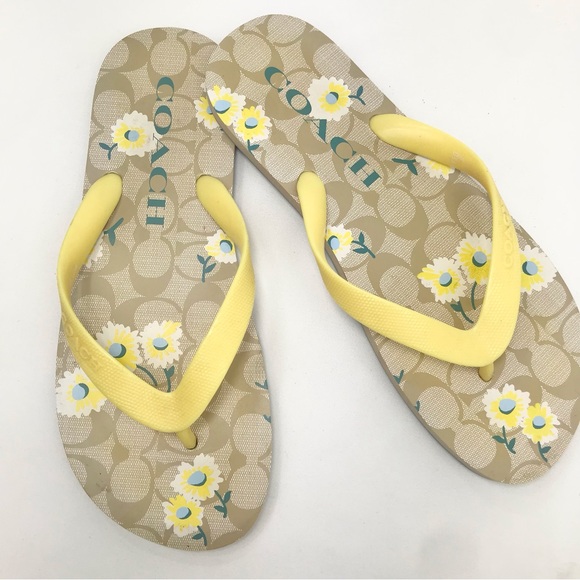 Coach Shoes - Coach Zac Yellow Daisy Flip-Flops